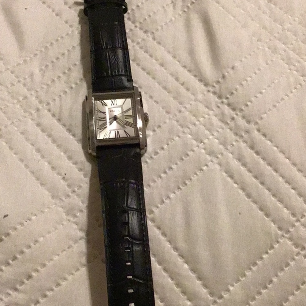 Fossil Silver-Tone Rectangular Watch with Black L… - image 7